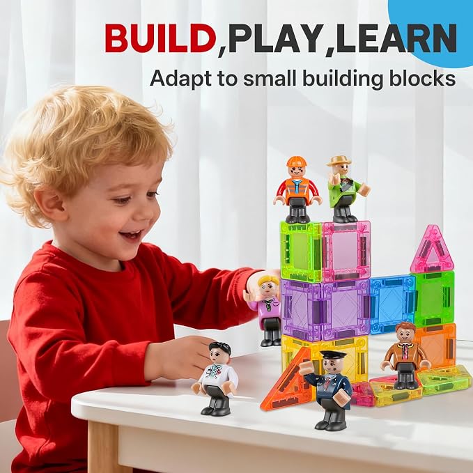 15PCS Magnetic People Figures for Kids-Community Helpers Toys Perfect for Magnetic Tiles Building Blocks,STEM Learning Toddlers Christmas Birthday Gifts,Magnet Tiles Expansion Pack(Styles May Vary)
