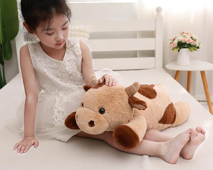 YESGIRL 25.6 inch 5 lbs Cow Weighted Stuffed Animals, Large Weighted Plush Animal, Cute Plush Toy Pillow, Soft Kawaii Plushie Gifts for Adults, Kids, Boys and Girls