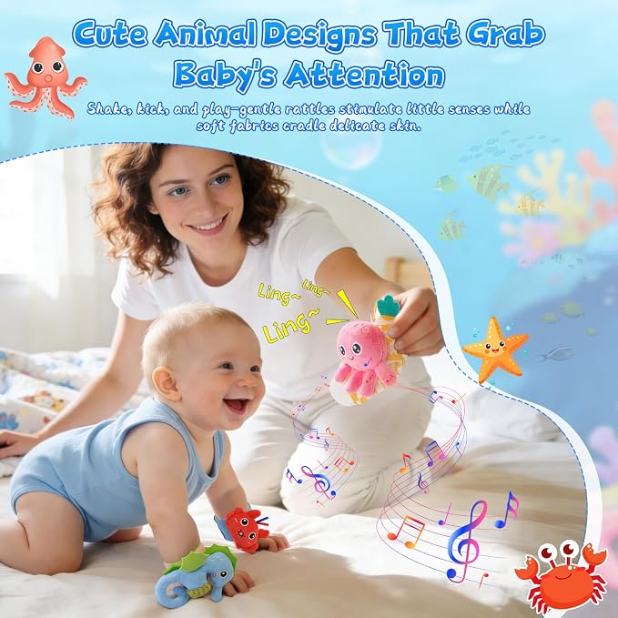 Baby Rattle Socks Set, Baby Toys 0-6 Months Infant Sensory Rattle Toy, Newborn Ideal Baby Shower Gifts for 0-3 6-12 Months Baby Boys Girls, Expecting Moms Essentials