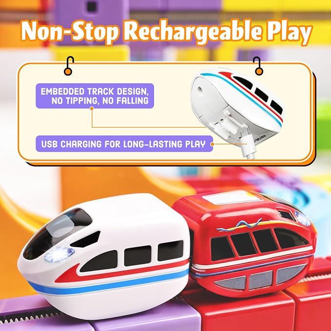 Electric Train Set for Kids 3–8, 121PCS/2 Car, 3D Infinity Racer Magnetic Train Sets with Motorized Train, STEM Building Train Tracks for Creative Learning, Electric Train Set Gift for Boys and Girls
