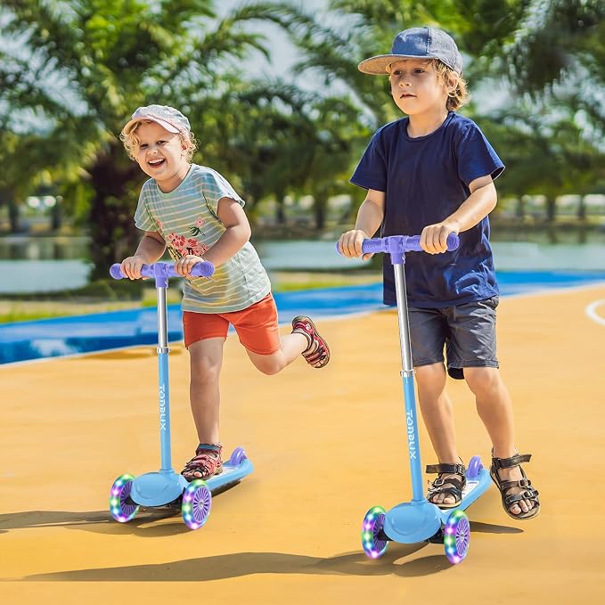 TONBUX Kids Scooter for Ages 3-5, Toddler Scooter with Light-Up Deck and Wheels, Adjustable 4-Level Height 3-Wheel Scooters for Kids, Lean-to-Steer Design