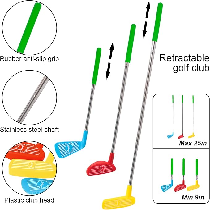 Liberry Toddler Golf Set, Retractable Toy Golf Clubs for Kids Ages 3 4 5, Indoor and Outdoor Sports Games Birthday Gift for Boys Girls