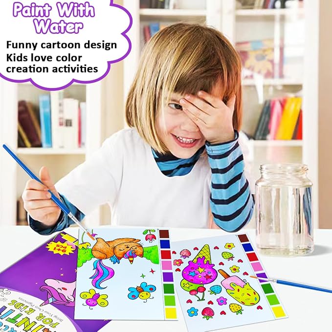 JZILU Watercolor Coloring Book for Kids, Paint with Water- Magic Paint Set Water Painting Book for Toddlers- Arts and Crafts Kit for Girls Boys Travel Activities -Stocking Stuffers for Kids