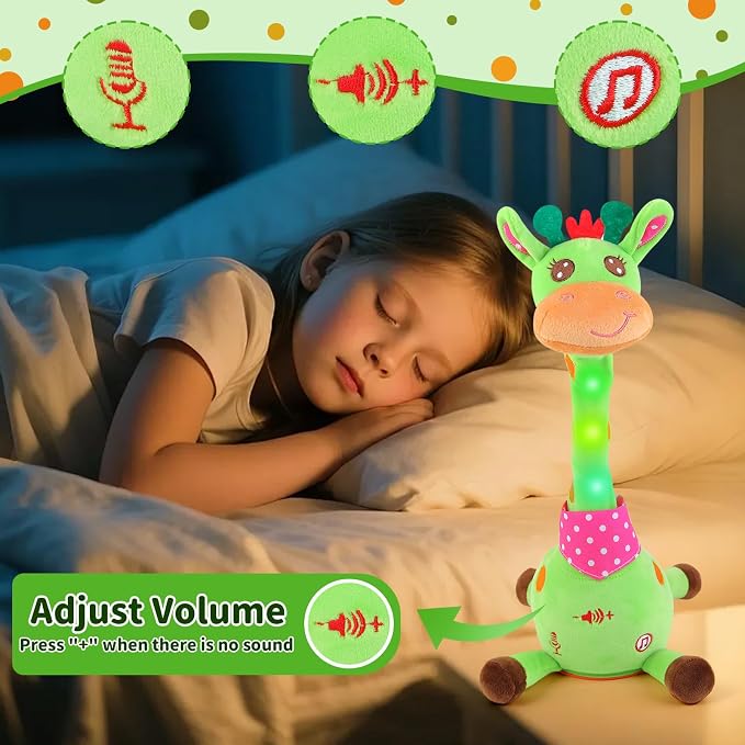 Emoin Talking Giraffe Baby Toy for Baby Toddler, Dancing Giraffe Toy Singing Mimicking Recording Repeating What You Say with LED English Sing for Boys Girls Gift, 15 Second Recorde