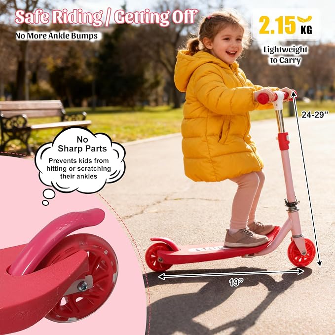 Kick Scooter for Kids 4-8, 2 Light Up Wheels, Heavy Duty Scooter with 3 Height Adjustable Handlebars, Rear Break, Widen Anti-Slip Deck, Max Load 110 Lbs for Boys Girls Ages 3+, 4.7Lbs