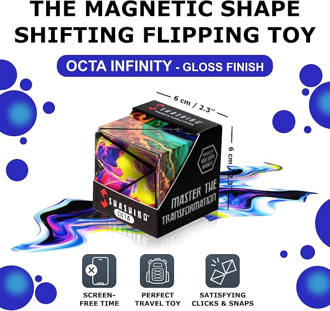 Shashibo Sensory Fidget Toy for Adults & Kids, Stress Relief Fidget Toy for Adults, Teens & Kids, Cool Fidget Toys for Desk, Classroom Must Have, Sensory Shape Shifting Cube, 100+ Possible Shapes