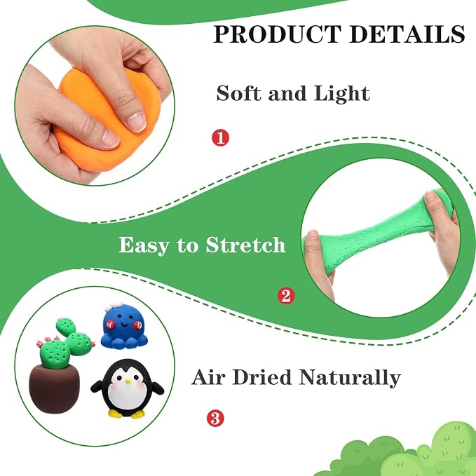 WinnerWhy 72 Pcs 38oz Air Dry Clay Modeling Magic Ultra Light Modeling Clay for Kids DIY for Sculpting Air Dry School Gift(Bright Color)