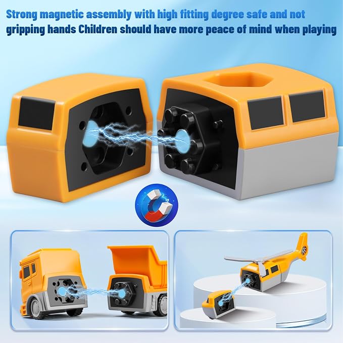 Magnetic Building Blocks STEM Transform Engineering Car Toys | Ages 3-8, Montessori Sensory Educational, Autism-Friendly, Creativity-Igniting