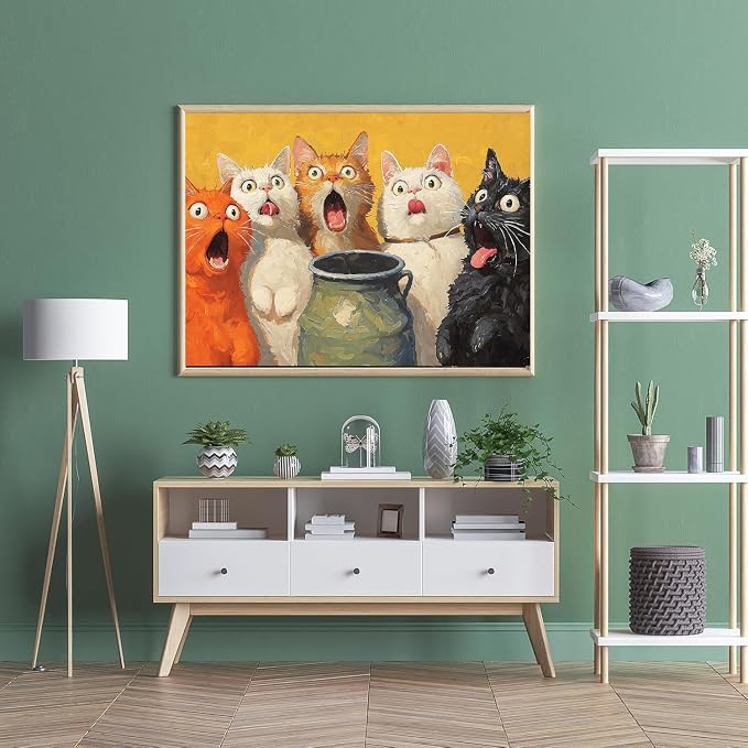 Paint by Numbers for Adults and Kids Beginner, Surprised Cats Painting by Number Kits On Canvas, Number Artist Paint by Number Kit DIY Oil Painting Acrylic Paints, Home Wall Decor Gift 12X16 inch