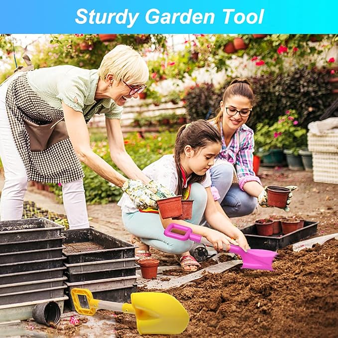 16" Long Kids Beach Spades Sand Shovels Toys Gardening Tools Kit Sandbox Sturdy Snow Scoop Durable Wood Handle ABS Plastic Spade for Garden Sand Snow Backyard Summer Kids Adults 3- Pink Blue Yellow