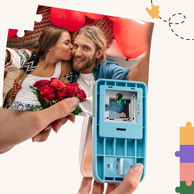 Talltalk DIY Photo Puzzle Punch Maker Set Valentines Custom Jigsaw Puzzle Piece Cutter Machine with Adhesive Foams and Storage Bags for Personalized Customized Pictures Craft Making Tool(5 x 7 Inch)