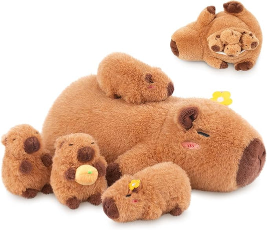 SuzziPals Flower Capybara Stuffed Animal with Babies Inside, 5PCS Capybara Plush Set with Mommy & 4 Baby Capybaras, Soft Plush for Bedroom Decor, Birthday Easter Gift for Kids & Capibara Lovers