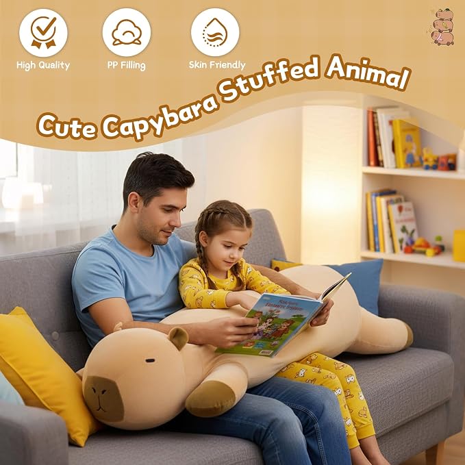 MorisMos 43.3" Long Capybara Plush Body Pillow, Capybara Stuffed Animal, Cute Capybara Pillow Plushie, Sleeping Body Pillow for Cuddling, Perfect Christmas Valentine's Birthday Gift for Kids & Adults