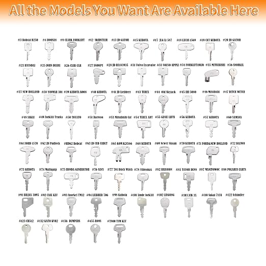 105PCS Non-Duplicate Heavy Equipment Keys Master Set, Construction Ignition Key for CAT JLG Case JD Hyster Kubota Komatsu Yanmar Terex Ford New-Holland Volvo JCB and More, LM105KS