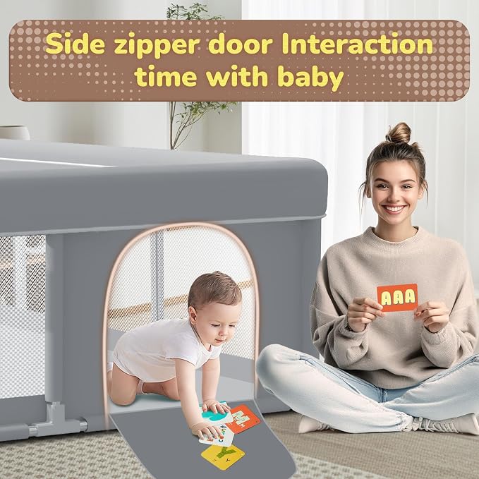 besuhot Extra Large Baby Playpen 74x 50 Inch Playpen for Babies and Toddlers with Anti-Slip Suckers and Zipper Gate, Safety Baby Activity Center for Indoor & Outdoor