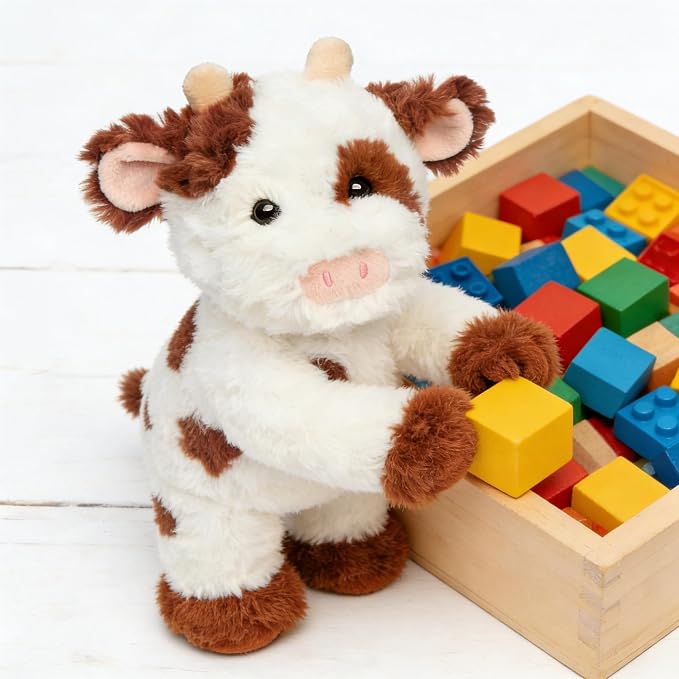 Hopearl Adorable Plush Cow Toy Floppy Dairy Cattle Soft Kawaii Stuffed Animal Cute Birthday Holiday Gift for Boys Girls Kids Toddlers, Brown, 9''