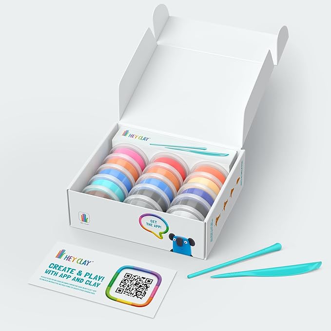 HEY CLAY Set - Colourful Modeling Air Dry Clay Kit for Kids 15 cans and Sculpting Tools with Fun Interactive Instructions App - Children 3+ (Australian Animals)