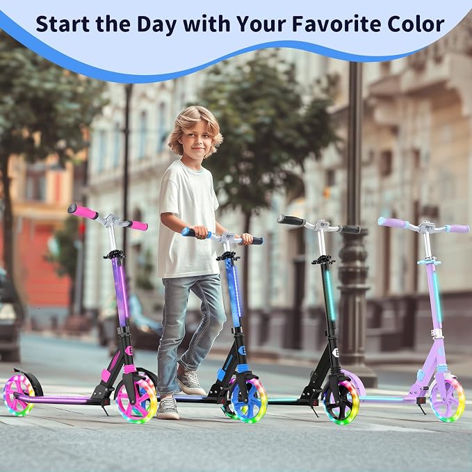 BELEEV V8 Scooters for Kids Ages 6+ with Light-Up Deck, 2 Wheel Folding Scooter for Kids, 4 Adjustable Height, Lightweight Sport Commuter Scooter, Sturdy Frame