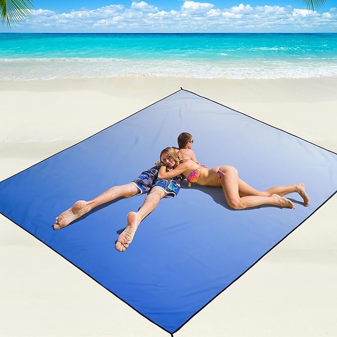 WIWIGO Beach Blanket Waterproof Sandproof Beach Mat 79" X 83"/10'x9'for 2-8 Adults Quick Drying Outdoor Picnic Mat Beach Accessories for Travel, Camping, Hiking