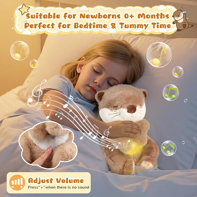 Baby Comfort Otter Breathing Stuffed Animal Buddy-Fur Real Pets Plush Sound Machine with Music, Warm Lights, Peaceful Moments for Kids & Adult | Peluche Que Respira