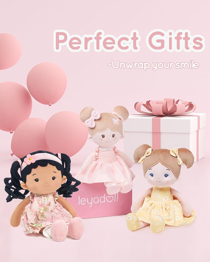 LeyaDoll Soft Baby Doll Toys (12''), My First Baby Rag Doll for 1 Year-Old Girl Birthday Gift,Christmas Plush Toys Gift for Toddler Kids Infants Daydream-Princess Petal-Tanned