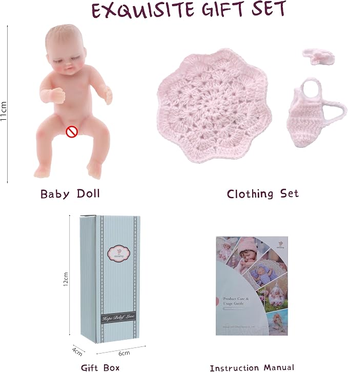 5 inch Mini Platinum Silicone Reborn Baby Doll, Tiny Silicone Baby Dolls，Realistic Newborn Baby Dolls Full Body Stress Relief, Decoration, Gifts, Collectible