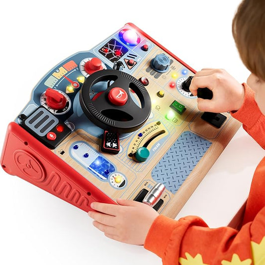 TOP BRIGHT Montessori Busy Board with LED Light, Sensory Toys with Sounds & Switches, Activity Board for Kids 3-5, Car Driving Toy for Toddler Boy, 3 Year Old Girl Boy Gifts for Birthday Christmas