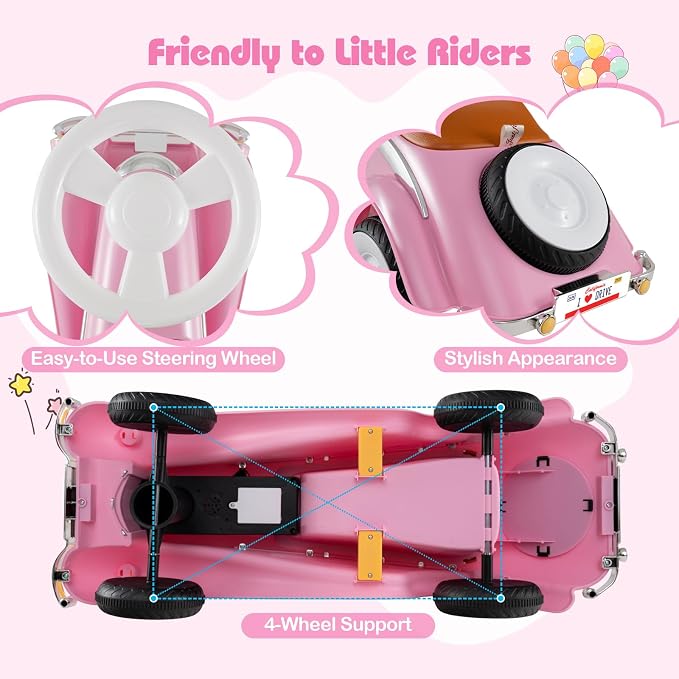 Costzon Toddler Ride On Toy, Classic Foot to Floor Sliding Car w/Steering Wheel, Horn, Headlights & Under Seat Storage, Kids Push Ride-Ons, Retro Baby Ride On Toys for Boys Girls 19-36 Months (Pink)