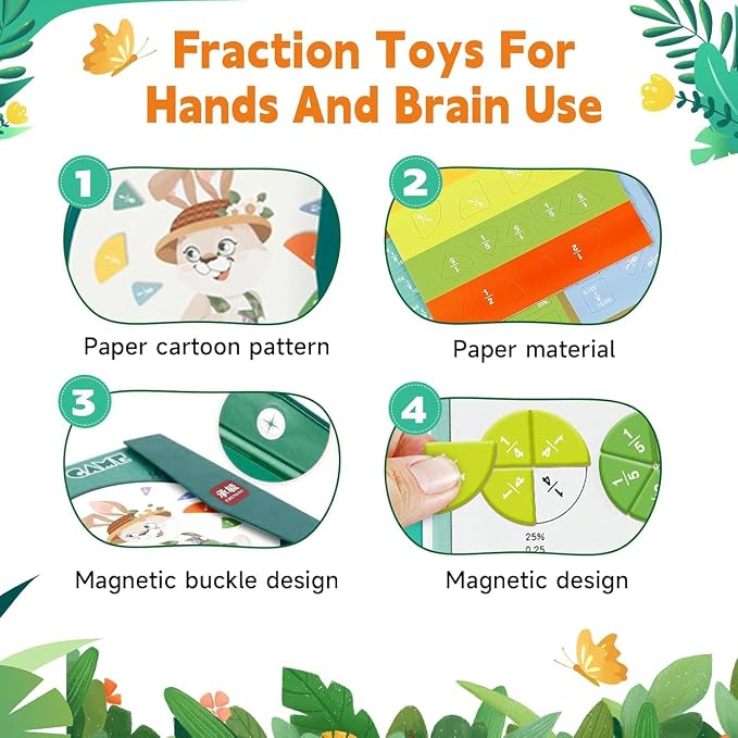 Magnetic Fraction Demonstration Book, 102PCS Magnetic Fraction Tiles, Fraction Manipulatives, Score Disk Demonstrator Math Puzzle Manipulatives for Elementary School, Learning Toys Set for Kids