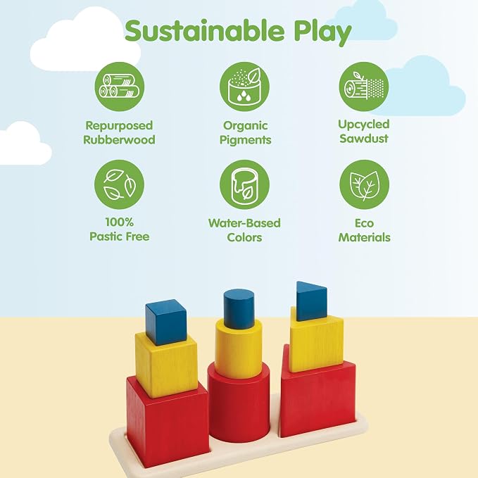 PlanToys® Nesting Puzzle Wooden Toy Set for Kids Ages 3+ | Montessori Stacking & Shape Recognition Activity for Spatial Awareness, Creativity & Coordination | Eco-Friendly Educational Toy