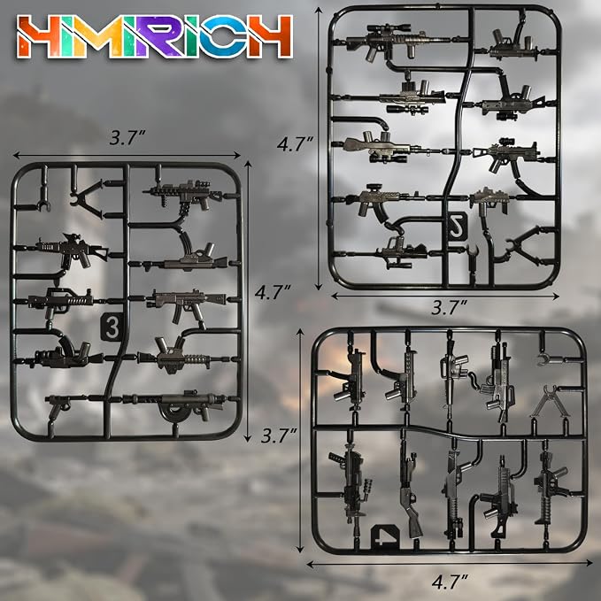 Military Weapons Pack, Military Toy Gun Set for Classic Building Blocks, 33 Pieces WW2 Army Accessory Combination, Compatible with Major Brands, Silver-Black