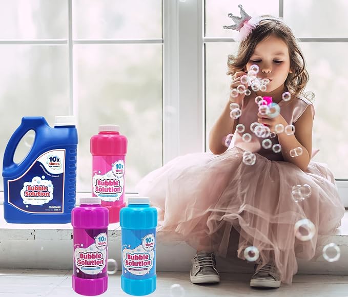 16 oz Concentrated Blue Bubble Solution Bottle with Handle, Refills up to 1.25 Gallons, Non-Toxic Concentrated Solution for Bubble Machines, Giant Bubble Wands, Bubble Gun and Blowers (Single)