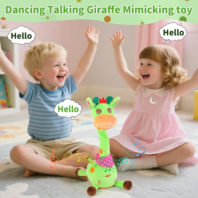 Emoin Talking Giraffe Baby Toy for Baby Toddler, Dancing Giraffe Toy Singing Mimicking Recording Repeating What You Say with LED English Sing for Boys Girls Gift, 15 Second Recorde