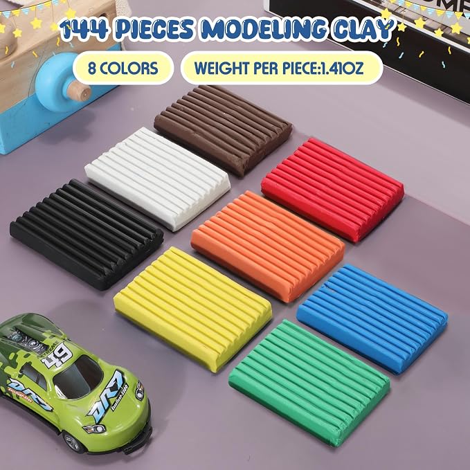 Syhood 144 Pieces Non Drying Modeling Clay 12.7lbs Modeling Clay for Kids 1.41 Ounce Each for Boys Girls Classroom Arts and Crafts Projects Play, 8 Colors