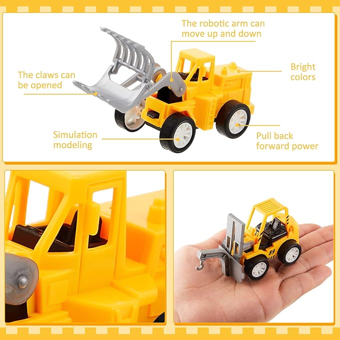 108 Pcs Construction Party Favors for Boys, Mini Construction Vehicles Children's Day Gift, Mini Pull Back Cars Excavator Toys Small Trucks Bulk for Kids Girls Birthday Cake Toppers (Full Set)