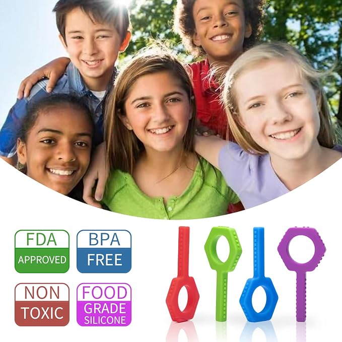 Sensory Chew Toys(Keys Shape) - 4Packs Chewy Tubes for Kids Sensory Needs, Teething Sticks Toys for Autism, ADHD, SPD, Silicone Made Multicolor Chewlery Tubes for Kids