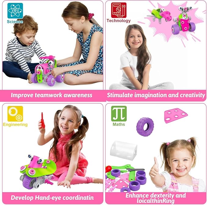 STEM Toys for 4 5 6 7 8+ Year Old Girl Birthday Gifts Pink Educational Building Toys for Kids Ages 4-8 5-7 8-10 Stem Kits Activities Construction Toys for Girls 4-6 6-8 Engineering Creative Games