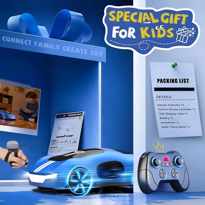 AEROQUEST Gesture Sensing Remote Control Car for Kids Gift | Remote Control Stunt Drift USB-C Charging Light Spray Sound Gesture Sensing Spotrs Birthday Holiday Gifts 2.4GHz 4WD
