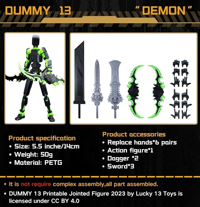 altuco Titan 13 Action Figure Set for Kids,T13 Action Figure with Multiple Accessories,3D Printed Dummy Robot 13 Desktop Decorative Toy for Boys (Black-Green)