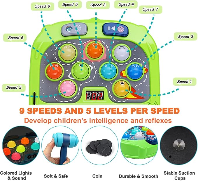 Whack Game Mole for Kids, Toys for 3 4 5 6 7 8+ Year Old Boys Girls, Pounding Toys for Age 3-8, Gift for Kids Toddlers Ages 3-12 Year Old, Interactive Educational Toys with Sound and Light, 3 Modes