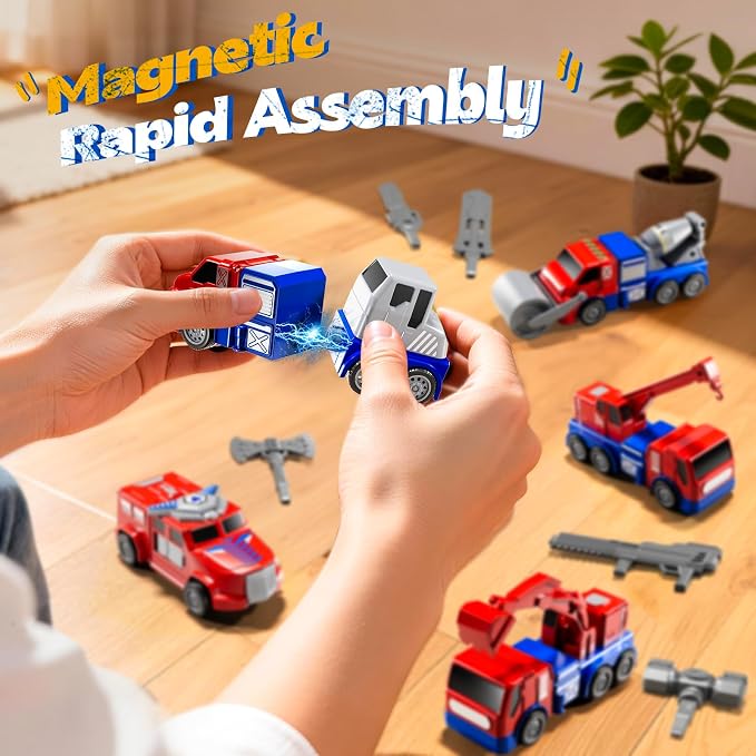 5-in-1 Robot Toys Cars for Kids 3-5, Magnetism Transforming Robots, Detachable Construction DIY Assembling Vehicle Sets, Educational Toys for Boys Girls 3 4 5 6 7 8, Birthday Gifts