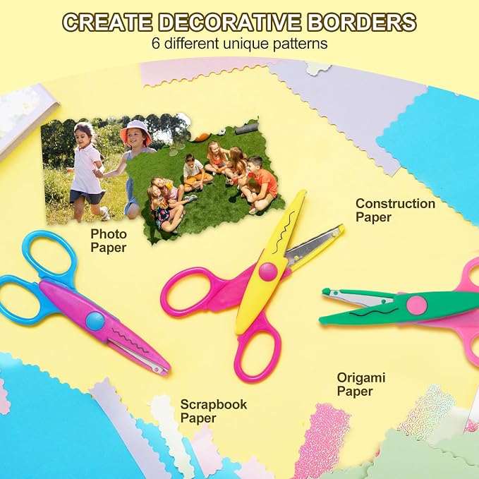 UCEC 8 Pack Craft Scissors with Decorative Edges | , ABS Resin Paper Edging Scissors Set with 8 Unique Zig-Zag Patterns for Scrapbooking, Card Making, and Kids Arts and Crafts
