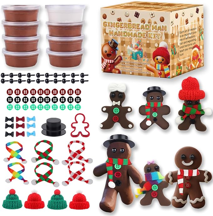 8Pack Christmas Gingerbread Man Crafts Kit - Air Dry Clay Gingerbread Man Crafts for Kids,Modeling Clay DIY Kit for Kids,Great for Birthday Parties,School Winter Party Fun,for Age 3+