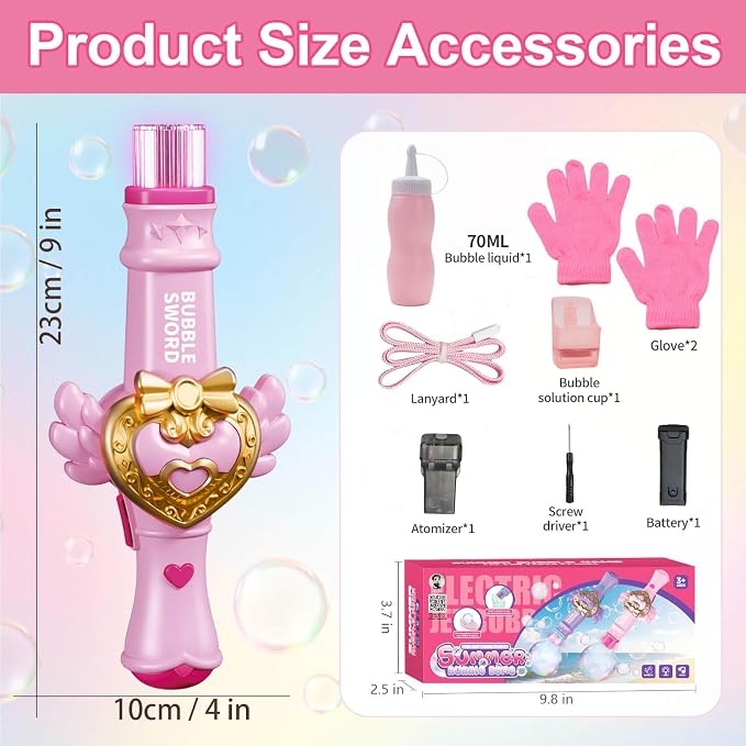 Aooess Fog Bubble Machine for Kids 3+, Mist Bubble Wand with LED Lights and Music, USB Rechargeable Bubble Toy, Complete Kit with Gloves & Bubble Solution, Indoor Outdoor Party Favors for Boys Girls