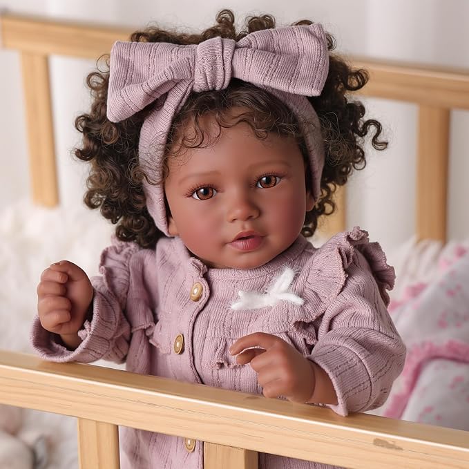 BABESIDE Reborn Baby Dolls Black Girl Callie - 20 Inch Soft Body Realistic Baby Doll Handmade Real Life Baby Dolls with Clothes and Toy Gift for Kids Age 3+