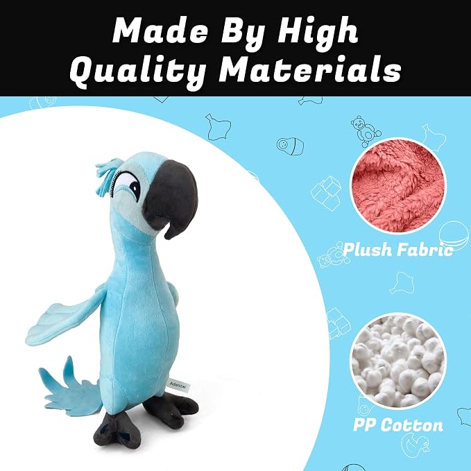 Rio Jewel Plush Toy – Soft Parrot Stuffed Animal Blue Macaw Plush, Cute Rio Movie Jewel Bird Character Plushie Gift for Kids and Fans