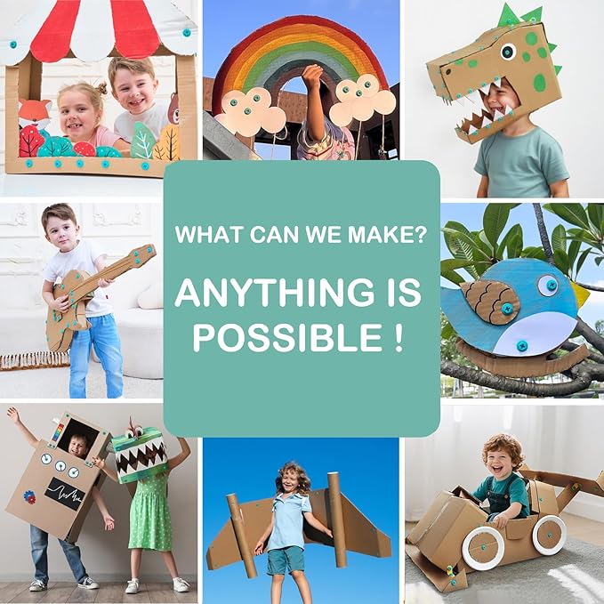 Kizzikids Cardboard Tools for Kids with Cutter &Tool Box, 87 PCS Cardboard Construction Kit for Family & Team Activities, Creative STEM Educational Toys Gift for Boys and Girls Aged 5+