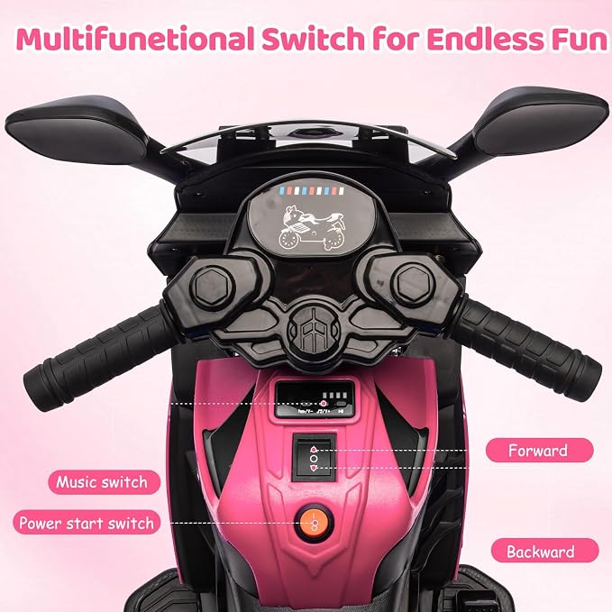 GarveeLife 6V Kids Motorcycle, Electric Ride On Car Toy with Training Wheels, Working Headlight, Horn & Music, Battery Powered Ride On Motorcycle Toy for Toddler Kids Boys Girls Ages 3-5, Pink