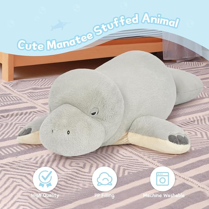 MorisMos 47 Inch Giant Manatee Stuffed Animal, Grey Manatee Plush Toy, Soft Sea Cow Plush Body Pillow for Sleeping, Cuddles & Home Decor, Christmas Birthday Gift for Kids Adults