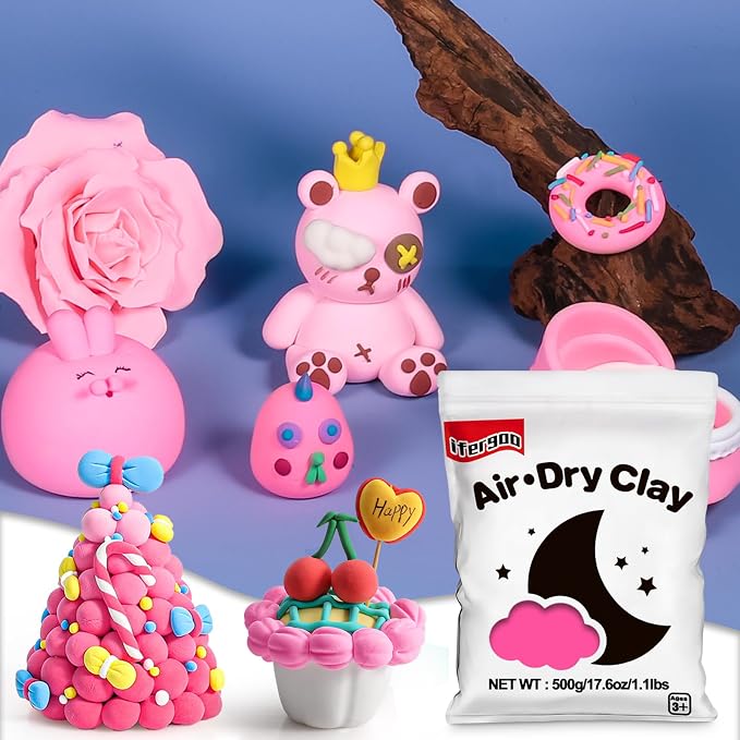ifergoo Pink Air Dry Clay - Moldable Cosplay, DIY Creative Modeling Clay for School Arts & Craft Project, Fake Bake, Slime Supplies, Super Light Magic Foam Molding Clay, Soft, No-Sticky, 1.1LBS/500G